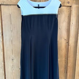 Lori M collection stunning dress in crisp white black with gold accent zipper